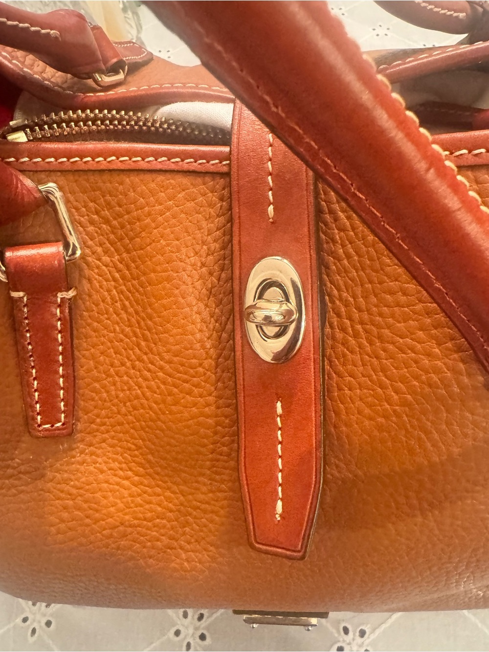 Dooney & Bourke Pebbled Leather Satchel in Cognac Brown
